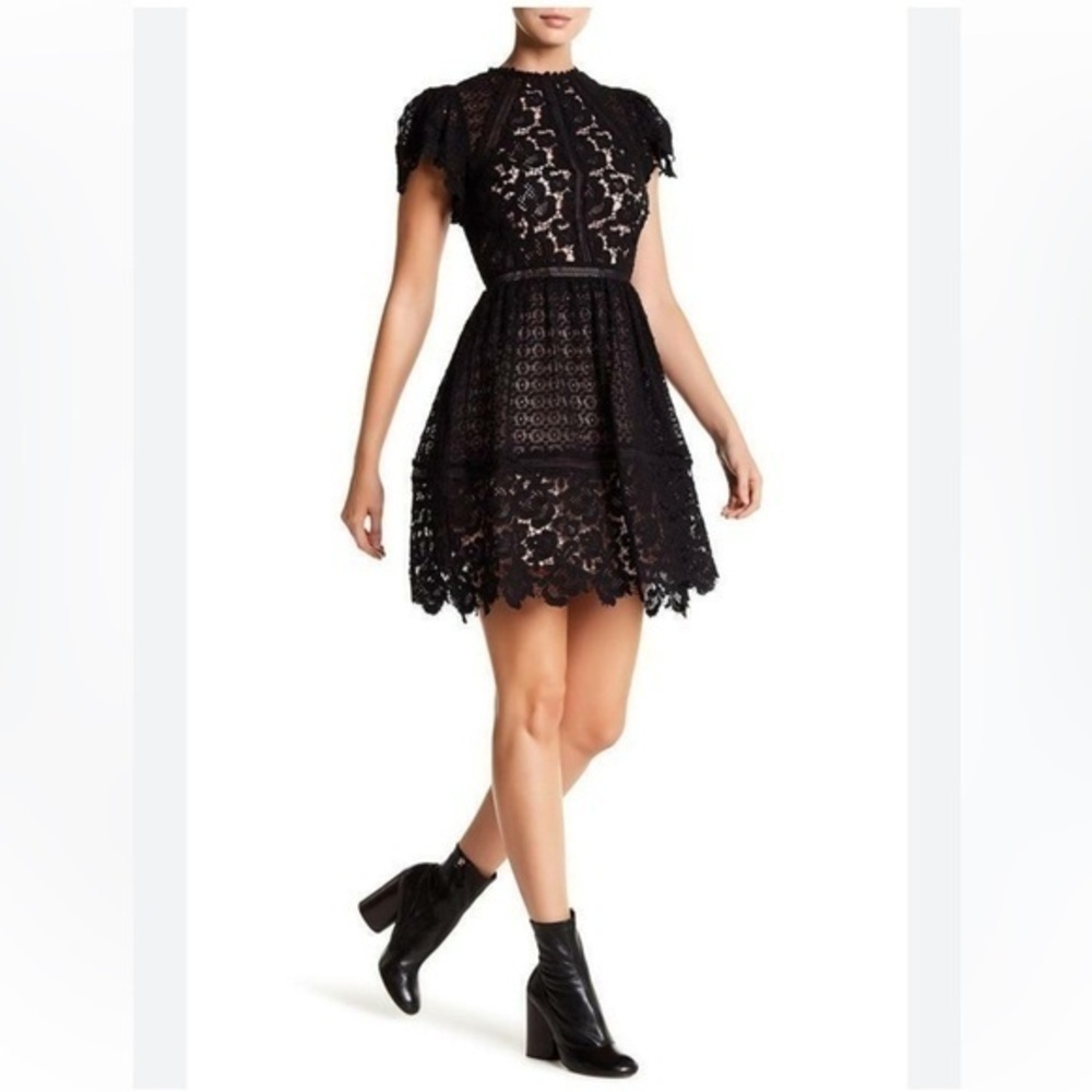 Rebecca Taylor Lace Cutout Ruffle Sleeve Dress Size 2